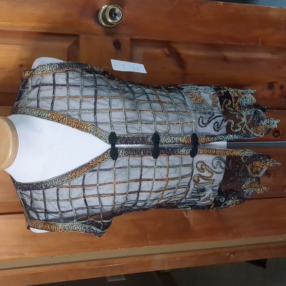 CELSA* mesh net metallic gold/green decorative vest "button" front size XL - Picture 1 of 12